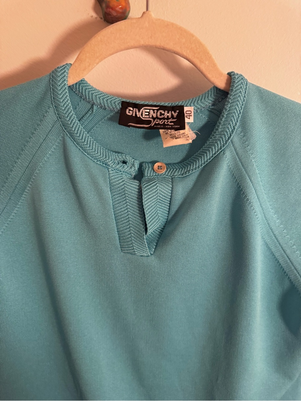 Vintage Givenchy Sport 70s Aqua Knit Top Size M EUC - Picture 4 of 5